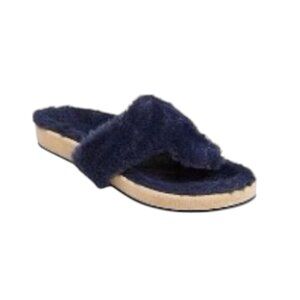 Jack Rogers Comfort Cozy Midnight Navy Faux Fur 8.5 NWT